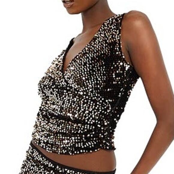 CouCoo Biafo Sequin Velvet Tank Top in Brown Pecan Paillette size Small NEW - Picture 1 of 6